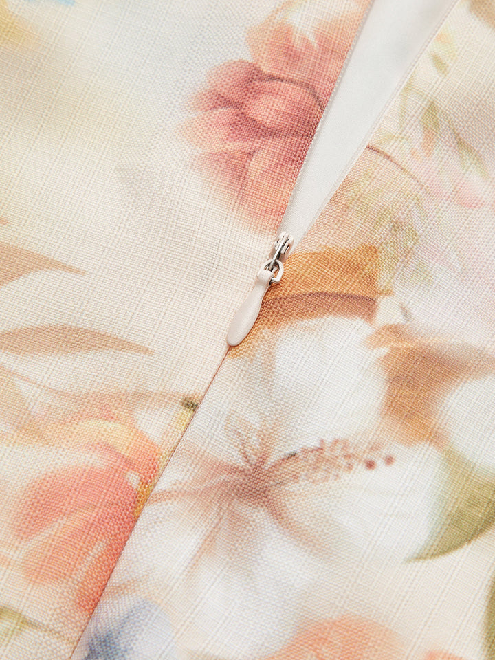 Valantomode | Floral Print Mini Dress with Belted Lace Trim