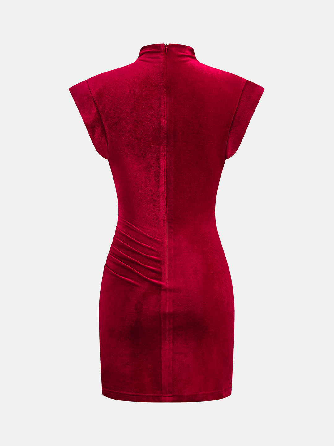 Valantomode | Luxe Velvet Ruched Sleeveless Mock Neck Dress