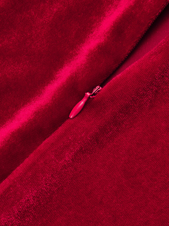 Valantomode | Luxe Velvet Ruched Sleeveless Mock Neck Dress
