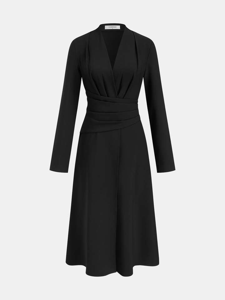 Valantomode | Chic V-Neck Ruched Waist Slit Dress for Effortless Style