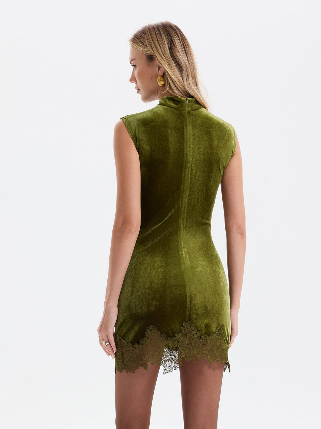 Valantomode | Velvet Mini Dress with Lace Trim and Ruched Detail