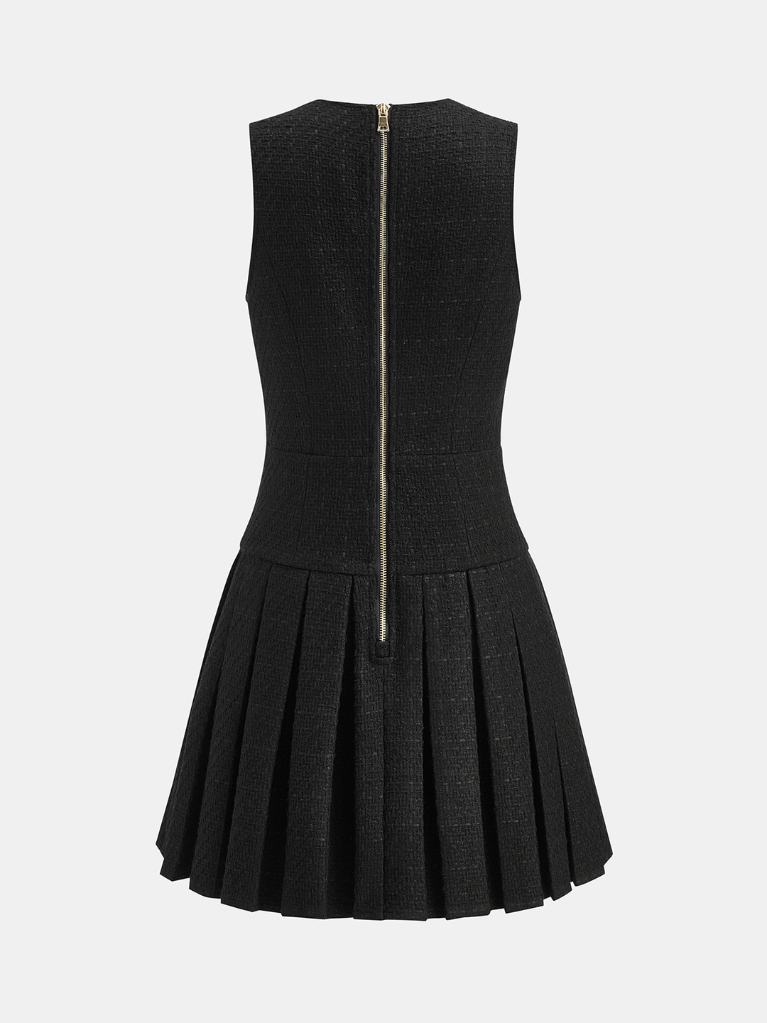 Valantomode | Chic Zip-Front Tweed Mini Dress with Pleated Detail