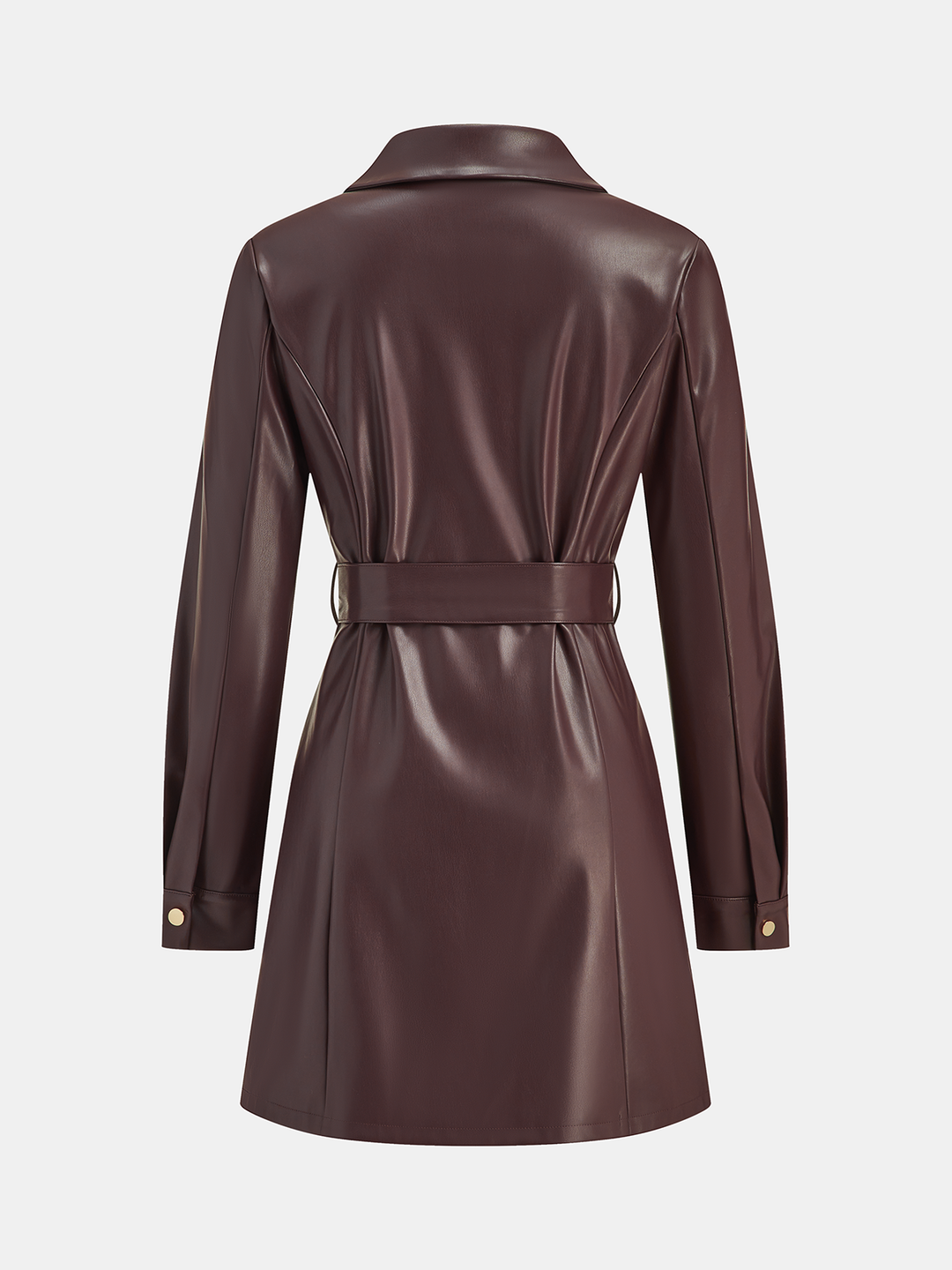 Valantomode | Chic Belted Faux Leather Shirt Dress for Effortless Style