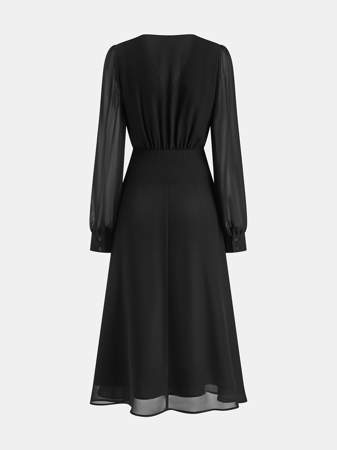 Valantomode | Elegant Ruched V-Neck Chiffon Maxi Dress with Long Sleeves