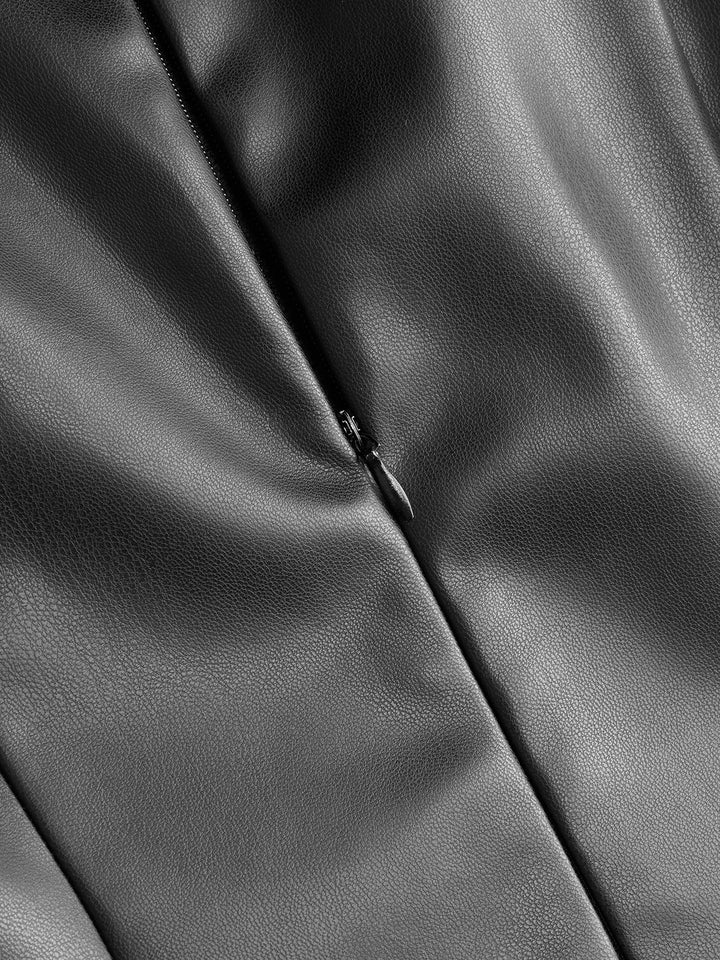Valantomode | Chic Tie-Waist Slit Dress with Faux Leather Panels