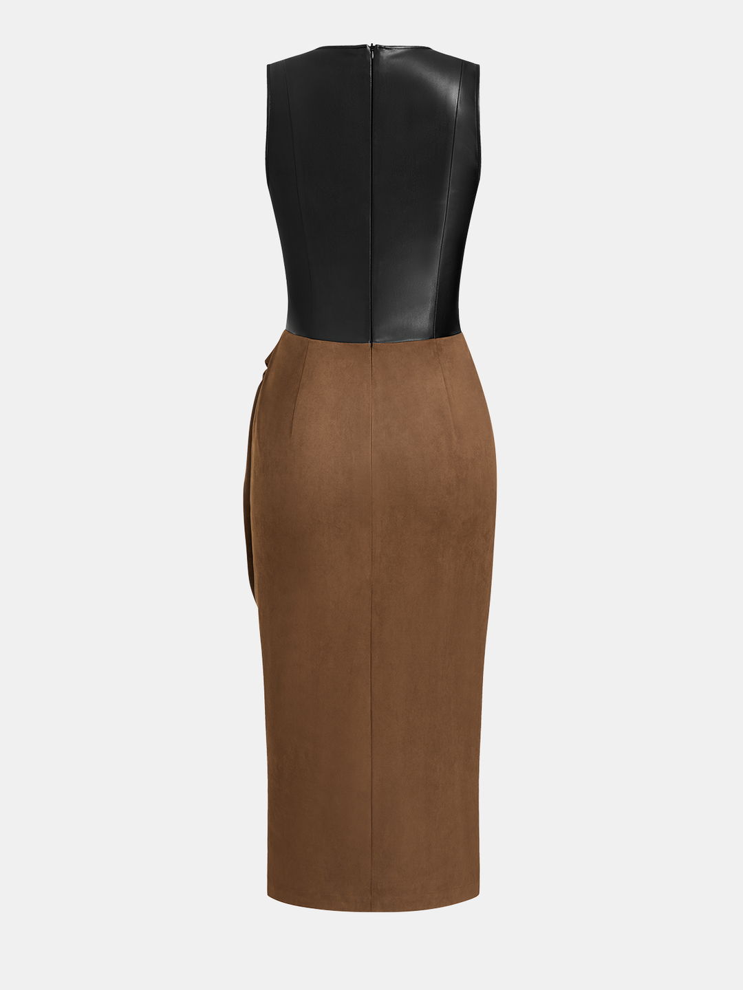 Valantomode | Chic Tie-Waist Slit Dress with Faux Leather Panels