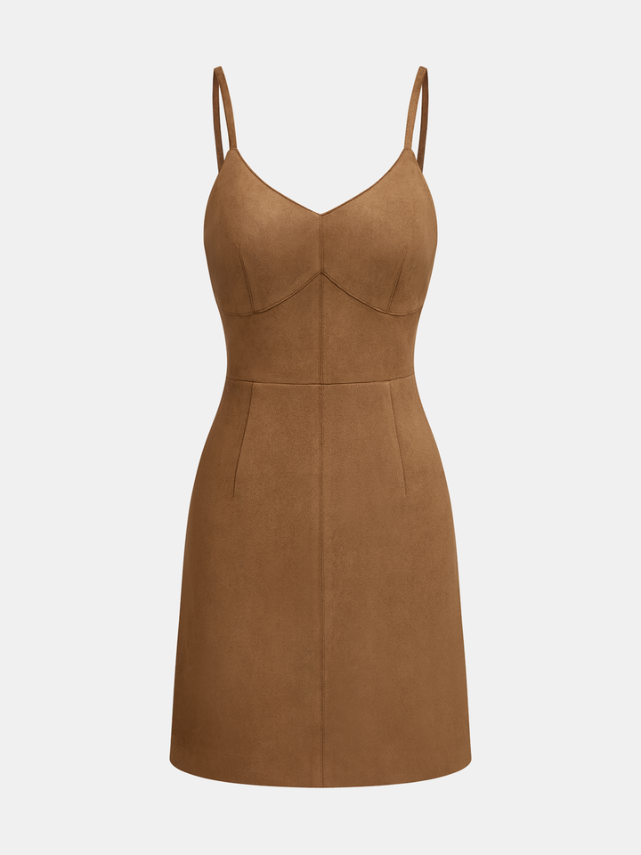 Valantomode | Chic Suede Sweetheart Neck Cami Mini Dress