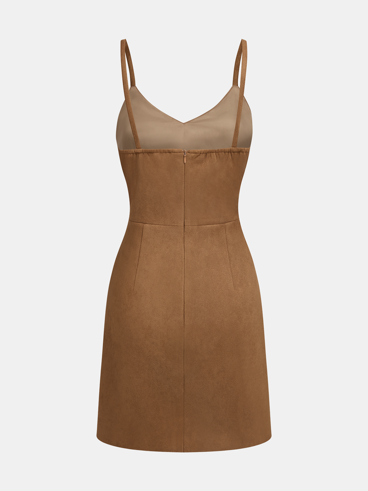 Valantomode | Chic Suede Sweetheart Neck Cami Mini Dress