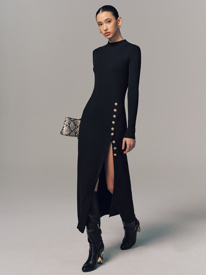 Valantomode | Chic Side-Slit Ribbed Maxi Dress for Effortless Style
