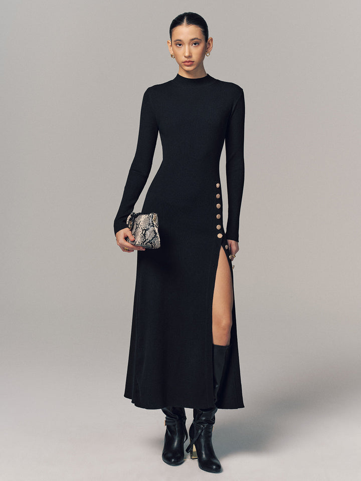 Valantomode | Chic Side-Slit Ribbed Maxi Dress for Effortless Style