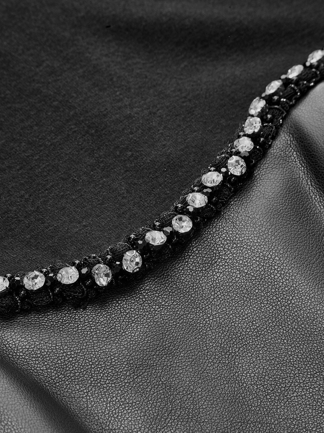 Valantomode | Rhinestone Trim Faux Leather Long Sleeve Mini Dress
