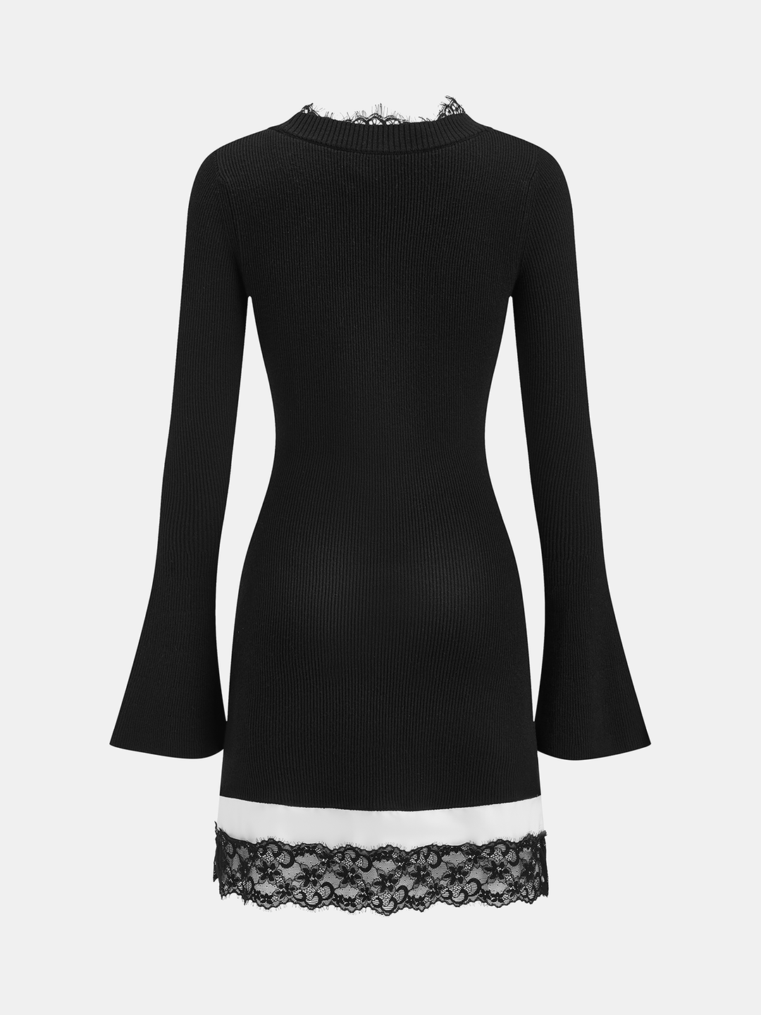 Valantomode | Chic Wool Blend Bell-Sleeve Mini Dress with Lace Trim