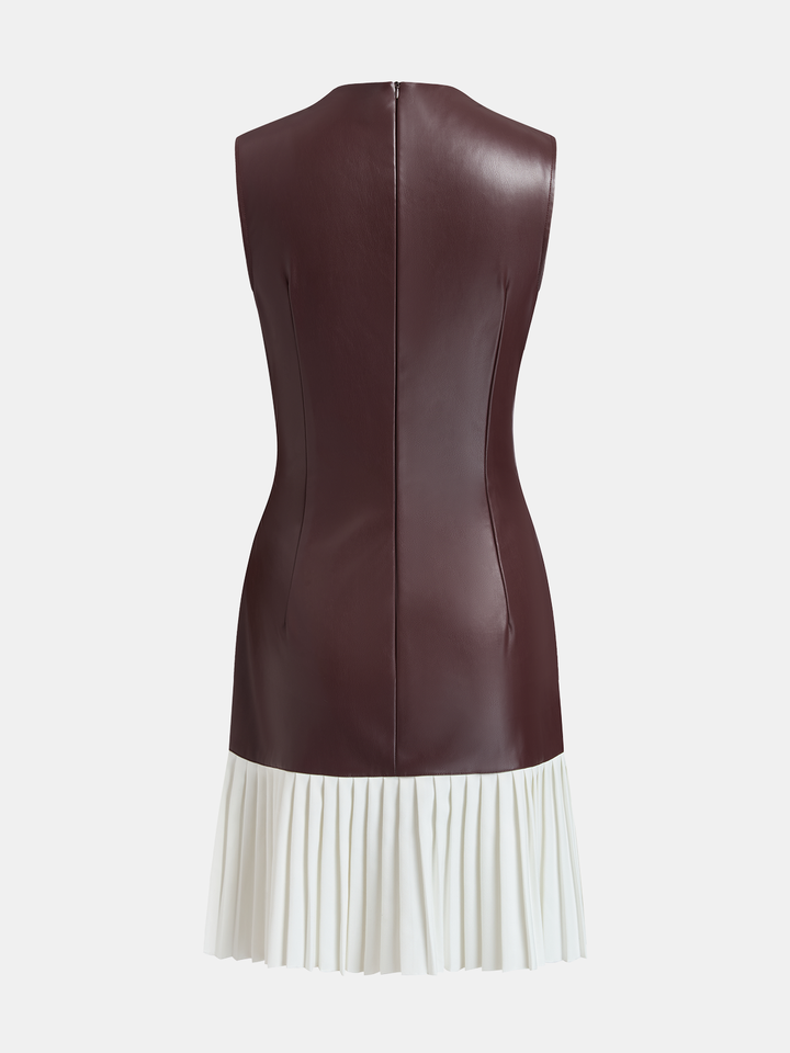 Valantomode | Chic Pleated Faux Leather Mini Dress for Stylish Nights