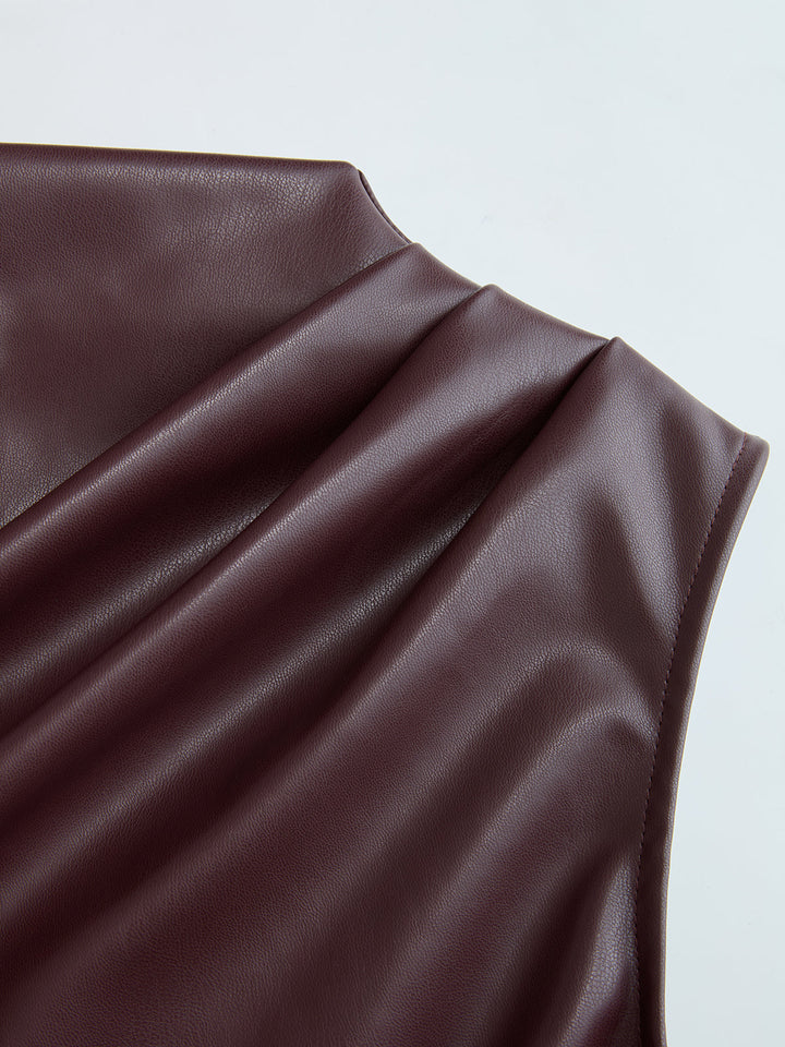 Valantomode | Chic Pleated Faux Leather Mini Dress for Stylish Nights