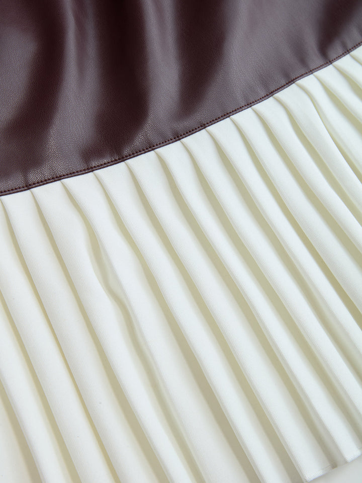 Valantomode | Chic Pleated Faux Leather Mini Dress for Stylish Nights