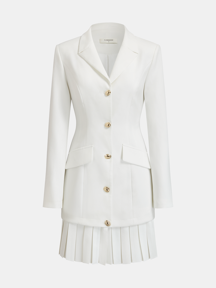 Valantomode | Chic Pleated Hem Blazer Mini Dress for Stylish Elegance