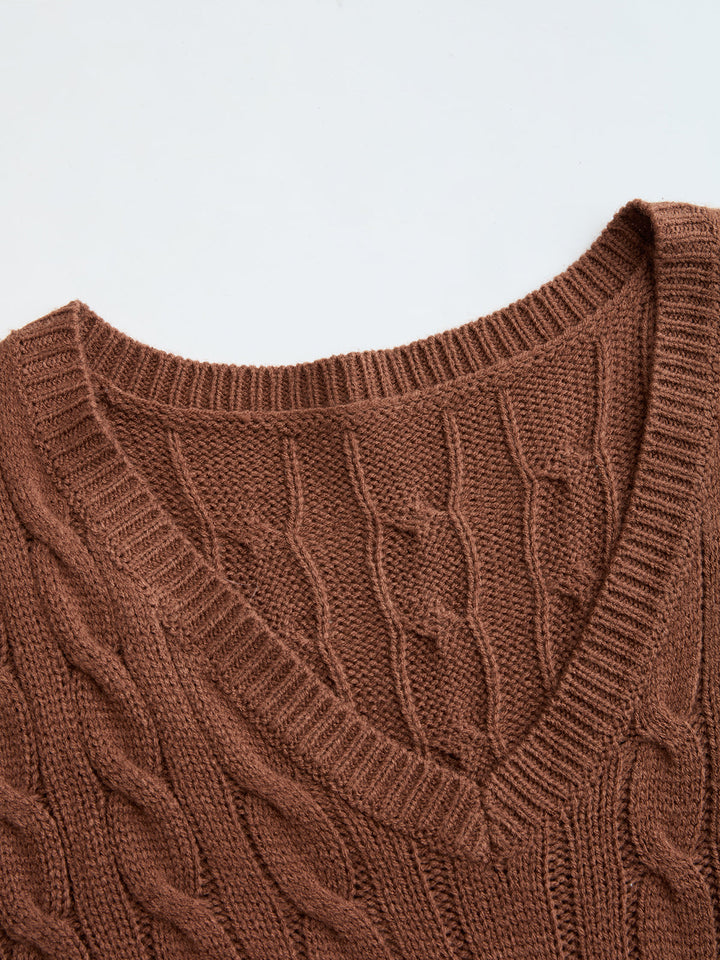 Valantomode | Cozy Cable-Knit V-Neck Maxi Sweater Dress for Effortless Style