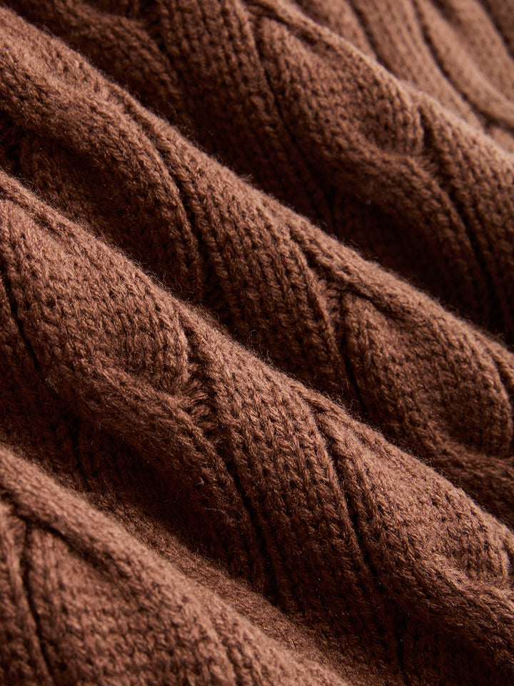 Valantomode | Cozy Cable-Knit V-Neck Maxi Sweater Dress for Effortless Style