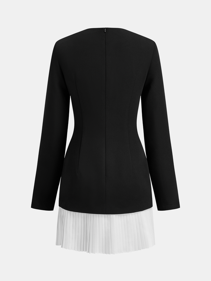 Valantomode | Chic Cutout Pleat Dress with Metal Buckle Accent