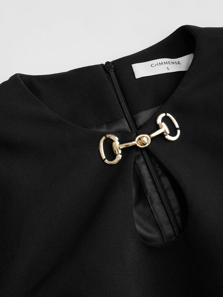 Valantomode | Chic Cutout Pleat Dress with Metal Buckle Accent