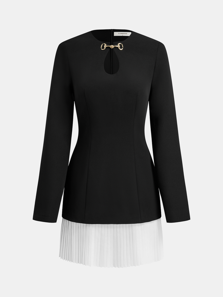 Valantomode | Chic Cutout Pleat Dress with Metal Buckle Accent