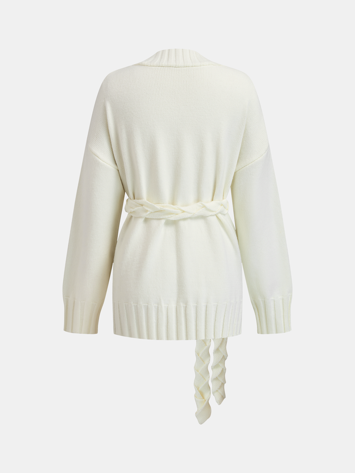 Valantomode | Stylish Belted Cable-Knit Cardigan with Chic Metal Buttons