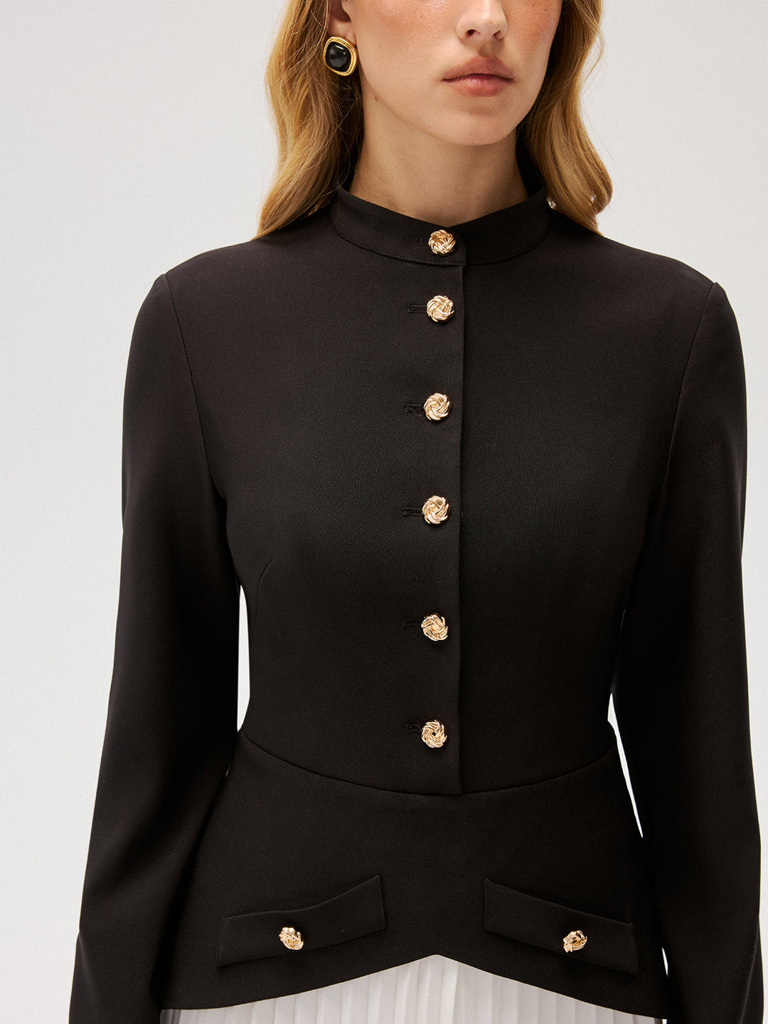 Valantomode | Chic Contrast Pleated Button Mini Dress for Stylish Looks