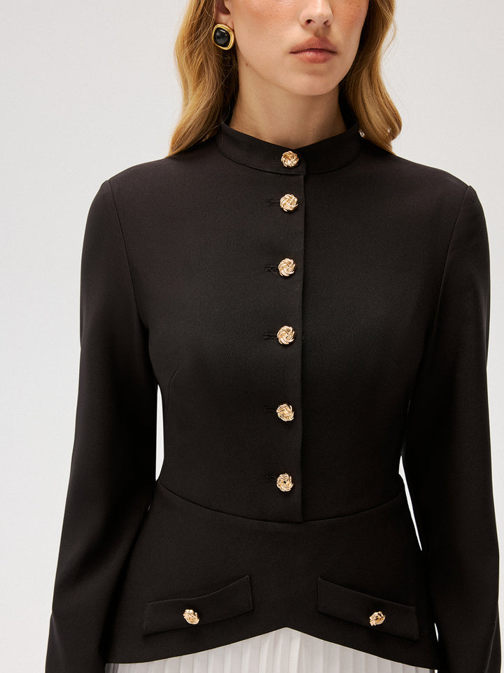 Valantomode | Chic Contrast Pleated Button Mini Dress for Stylish Looks