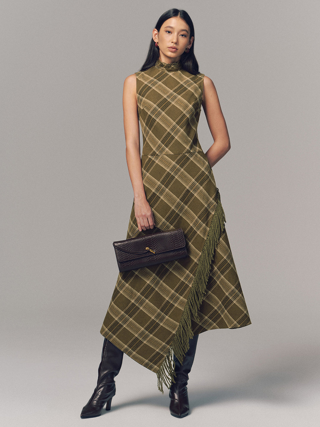 Valantomode | Chic Plaid Fringe Cotton Maxi Dress for Effortless Style