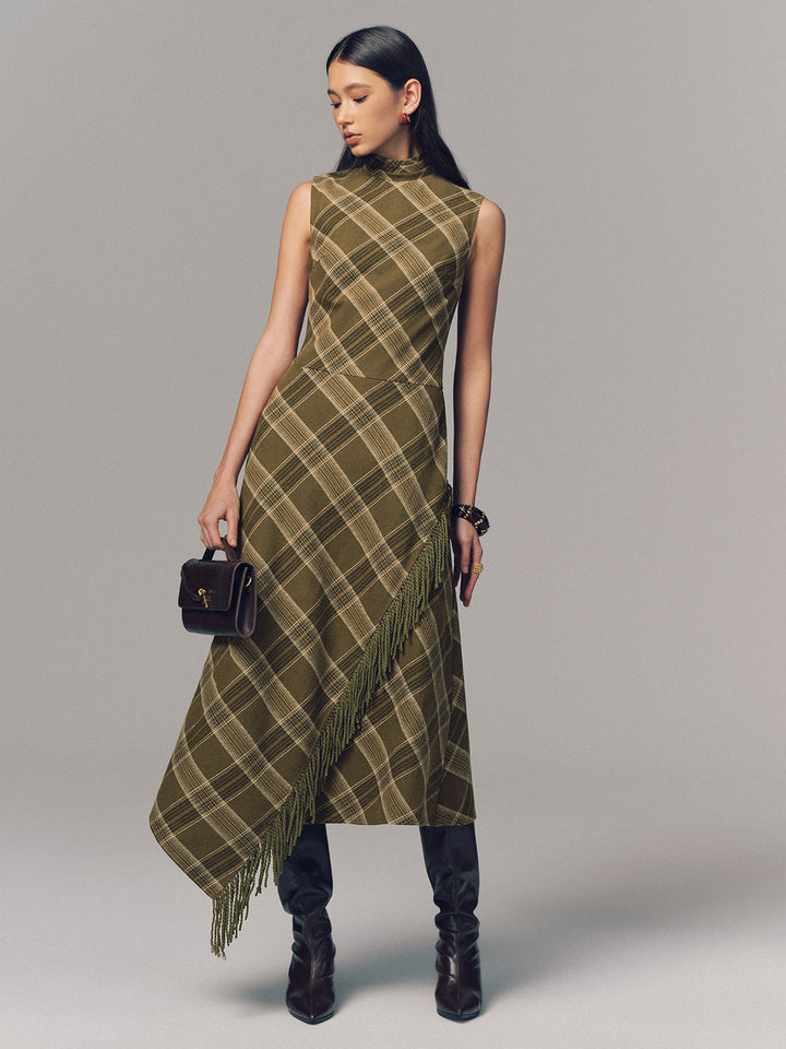 Valantomode | Chic Plaid Fringe Cotton Maxi Dress for Effortless Style