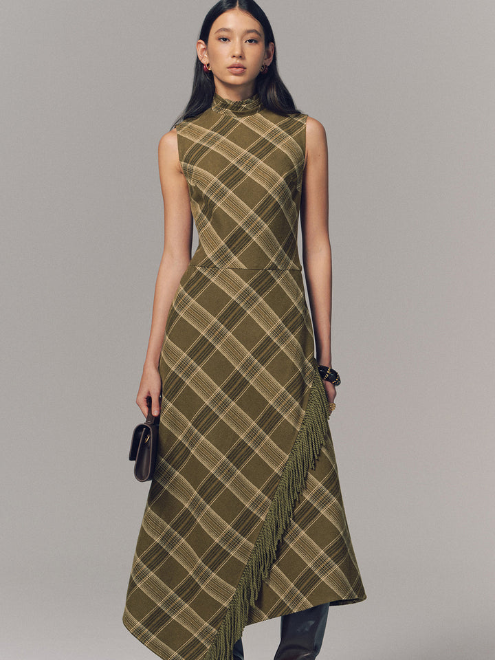 Valantomode | Chic Plaid Fringe Cotton Maxi Dress for Effortless Style