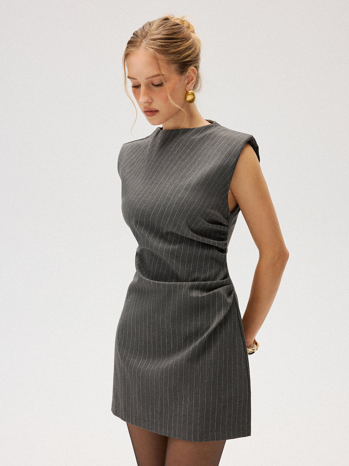 Valantomode | Chic Pinstripe Ruched Mini Dress for Effortless Style