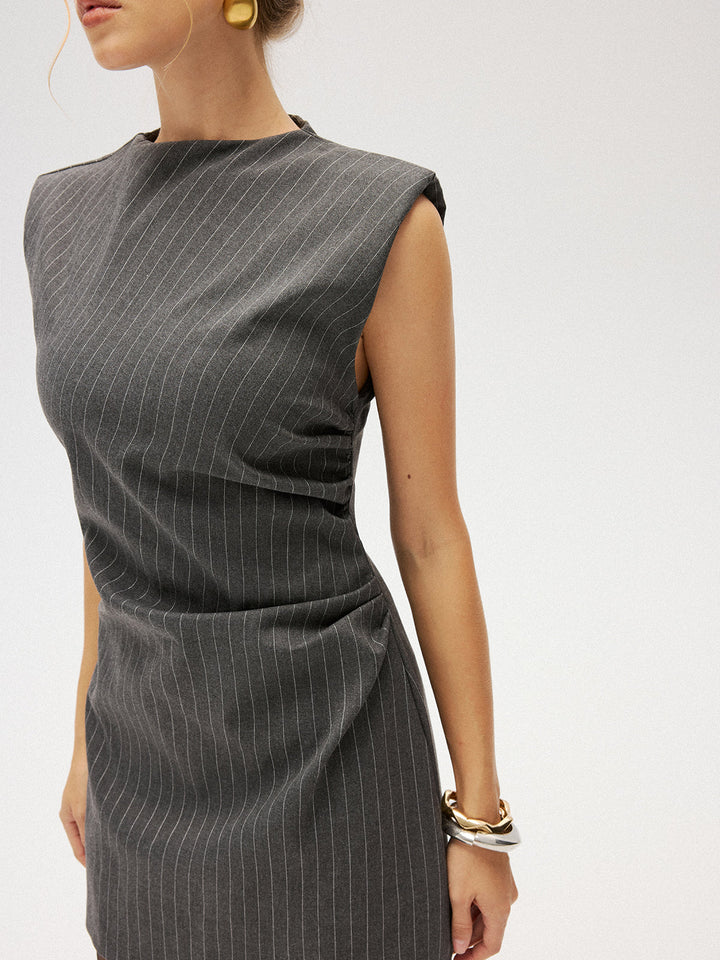Valantomode | Chic Pinstripe Ruched Mini Dress for Effortless Style