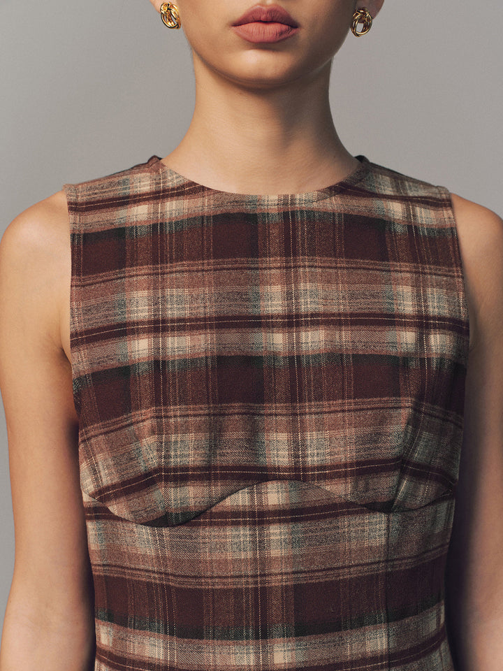 Valantomode | Chic Sleeveless Fitted Plaid Mini Dress for Effortless Style
