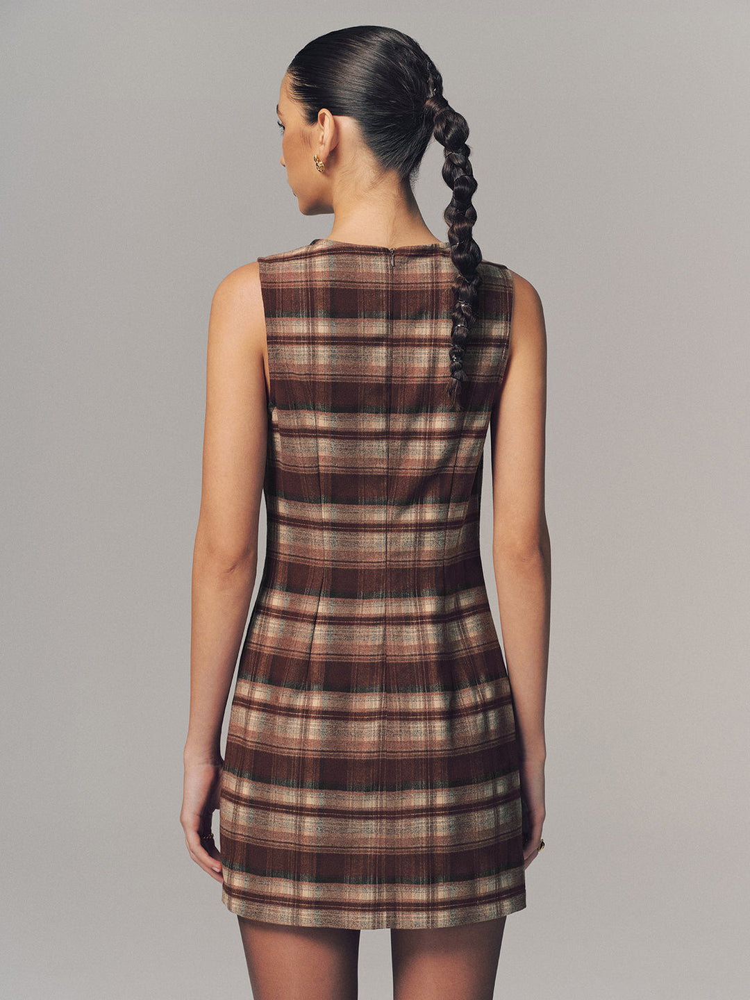 Valantomode | Chic Sleeveless Fitted Plaid Mini Dress for Effortless Style
