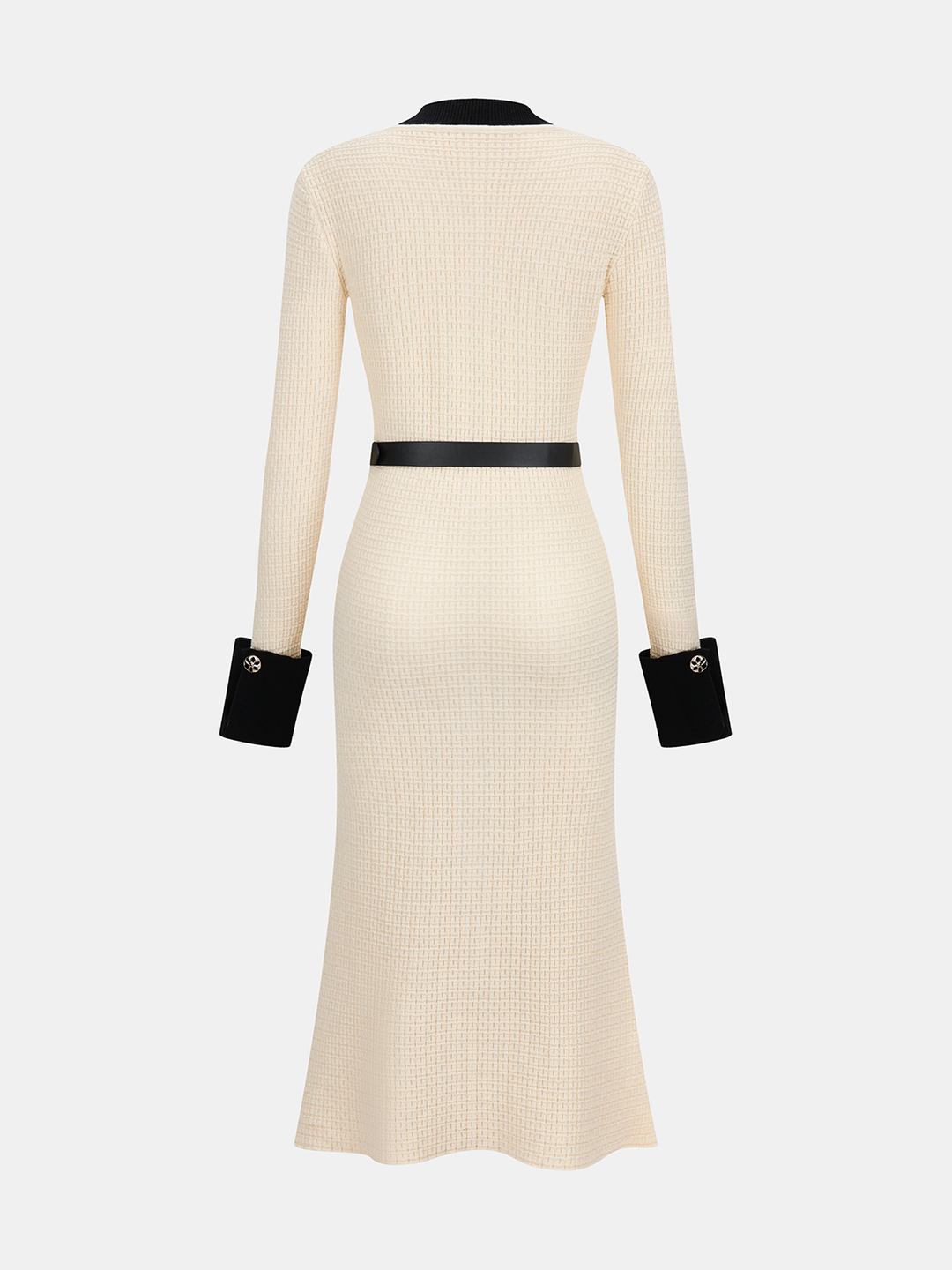 Valantomode | Chic Contrast-Trim Midi Dress with Belted Style