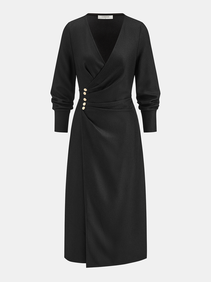 Valantomode | Chic V-Neck Maxi Dress with Stylish Metal Accents