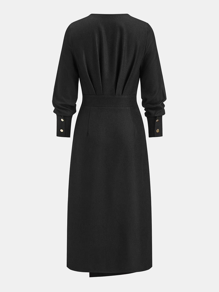Valantomode | Chic V-Neck Maxi Dress with Stylish Metal Accents