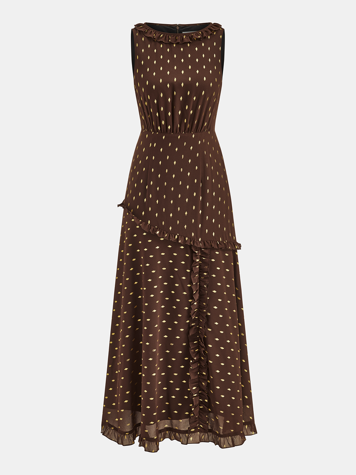Valantomode | Elegant Ruffled Chiffon Midi Dress for Effortless Style