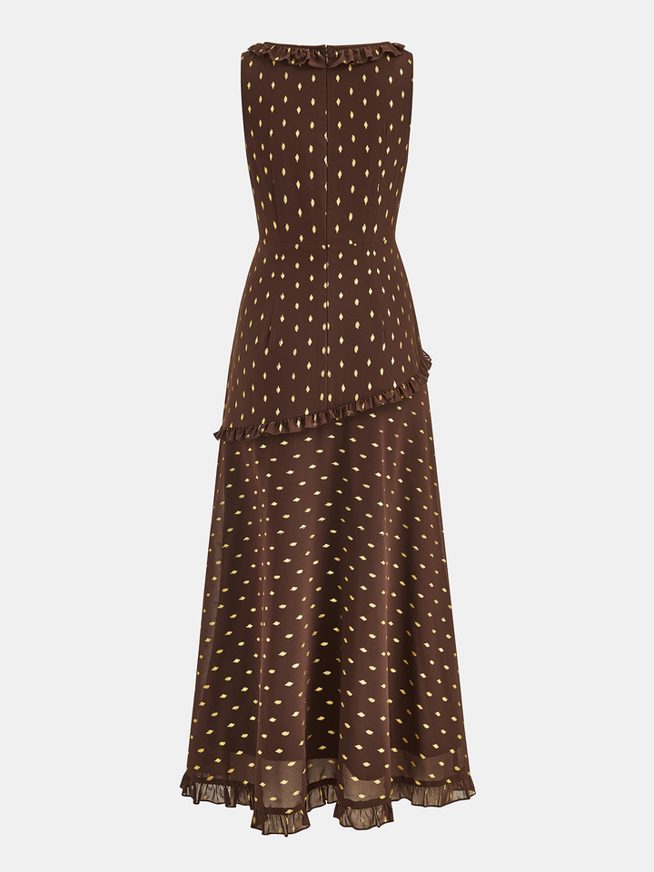 Valantomode | Elegant Ruffled Chiffon Midi Dress for Effortless Style