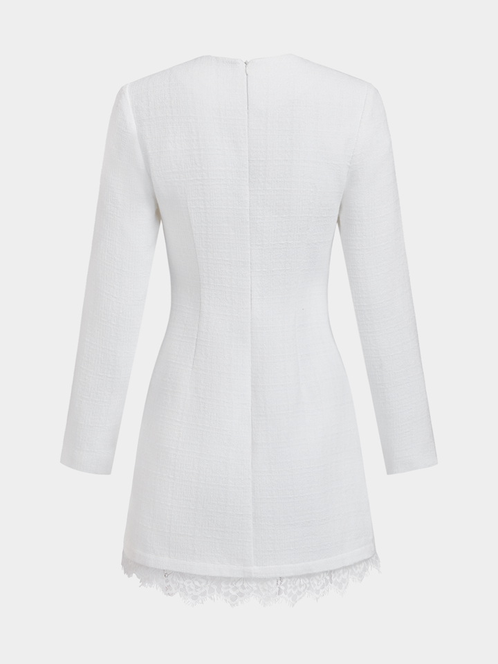 Valantomode | Chic Asymmetric Tweed Mini Dress with Lace Trim