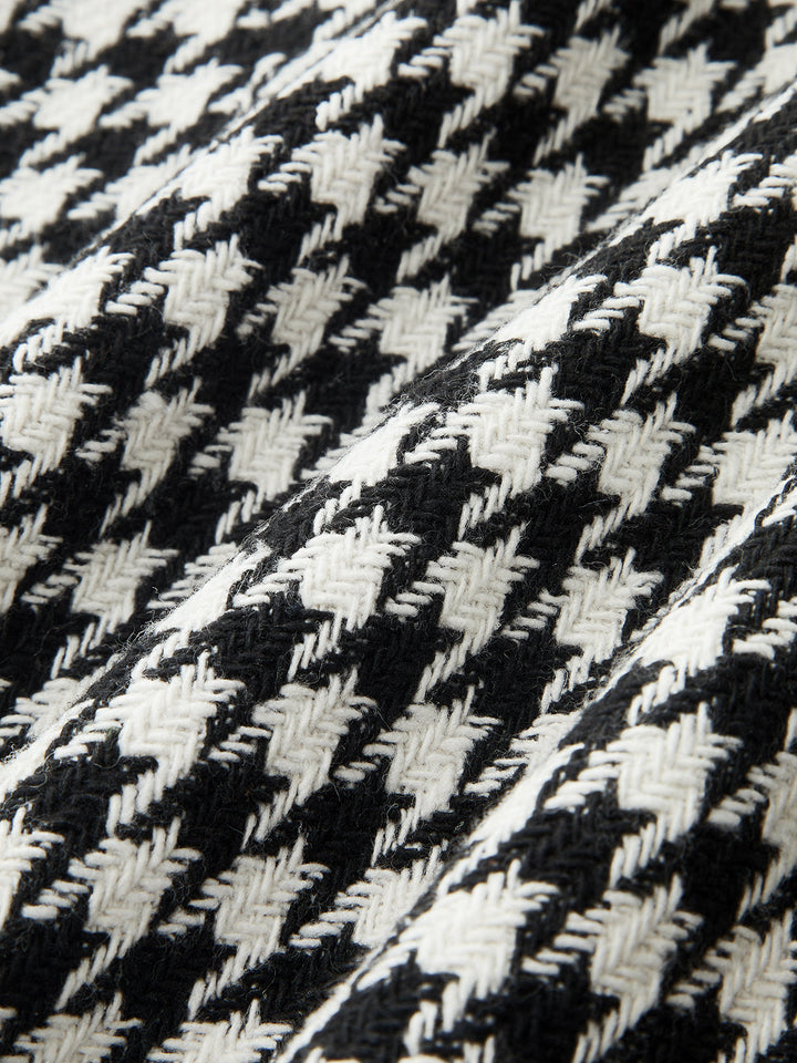 Valantomode | Chic Houndstooth Sleeveless Dress with Faux Leather Trim