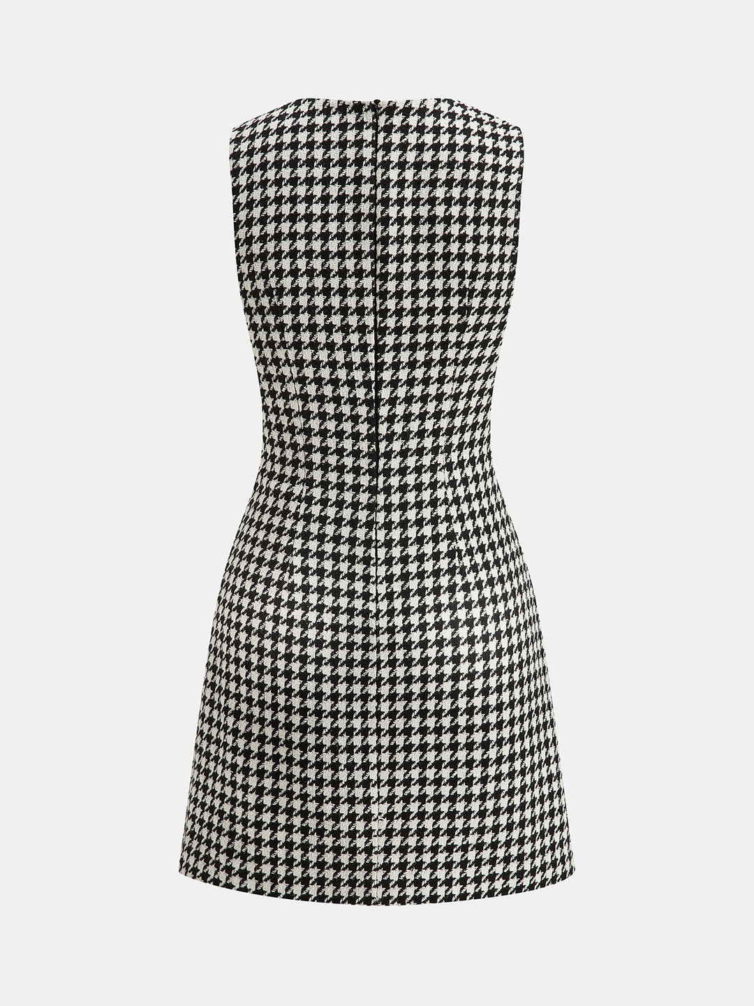 Valantomode | Chic Houndstooth Sleeveless Dress with Faux Leather Trim