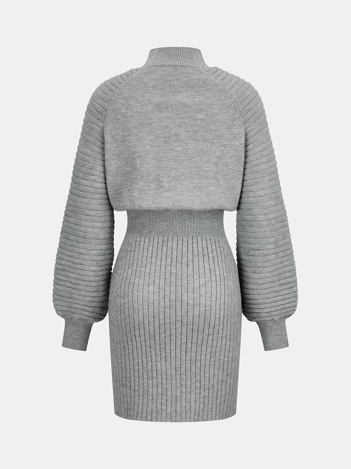 Valantomode | Chic Mock Neck Ribbed Knit Dress with Cinched Waist