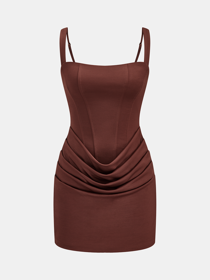 Valantomode | Chic Ruched Corset Mini Dress with Back Lace-Up Detail