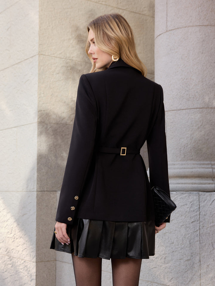 Valantomode | Chic Faux Leather Blazer Dress with Pleated Hem