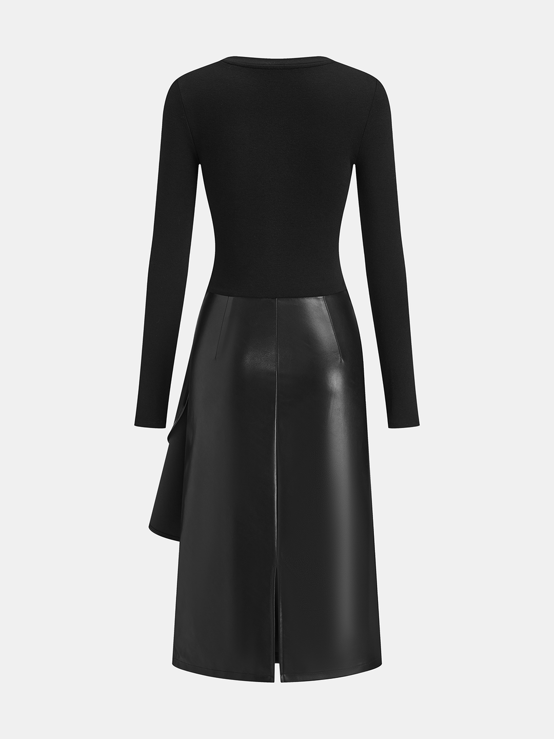 Valantomode | Chic Asymmetric Maxi Dress with Knit & Faux Leather Panels