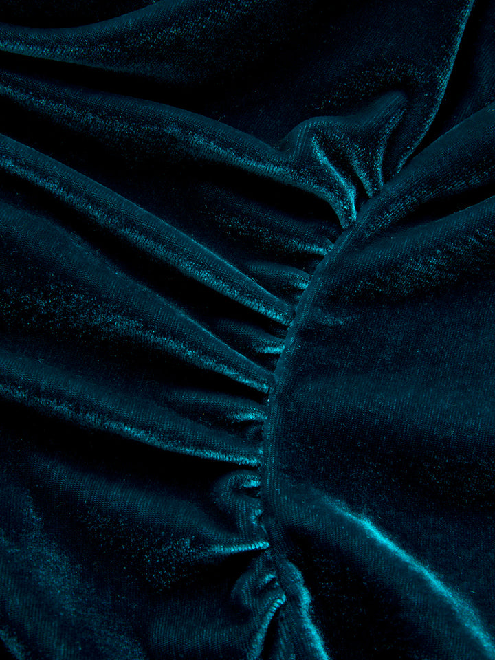 Valantomode | Luxe Velvet Sleeveless Cowl Neck Ruched Dress