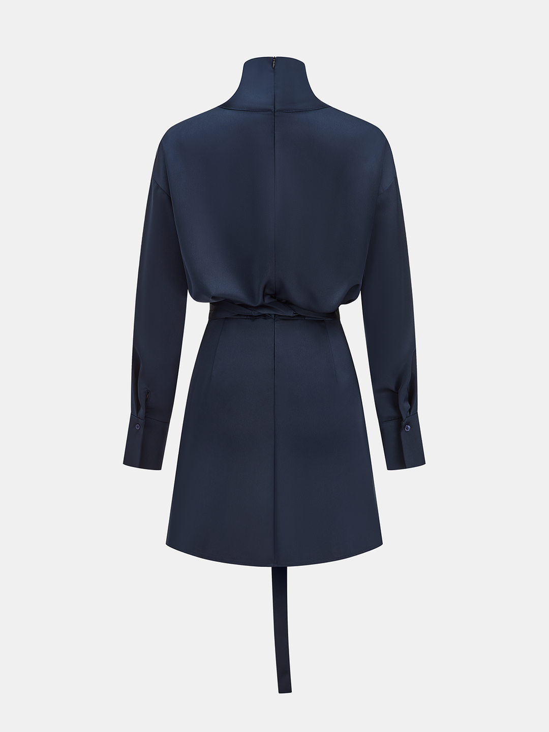 Valantomode | Elegant Satin Turtleneck Mini Dress with Tie-Waist