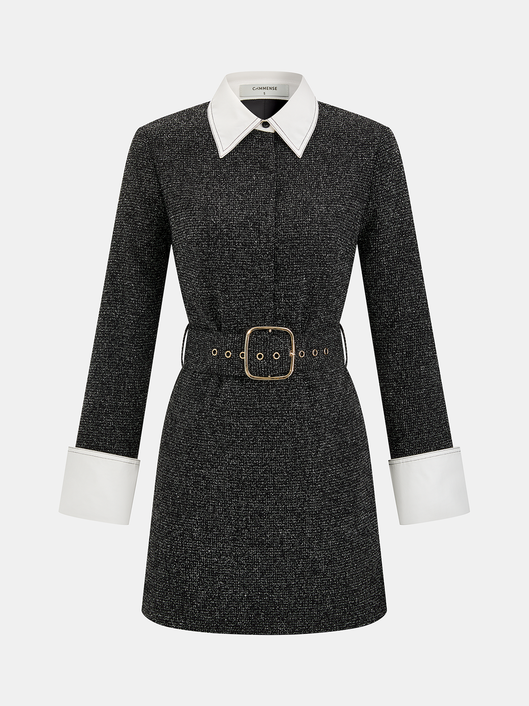 Valantomode | Chic Contrast-Collar Belted Mini Dress for Effortless Style